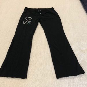 Victoria’s Secret sweatpants black silver sequins heart Medium